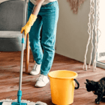 KDC-woman cleaning with her pet
