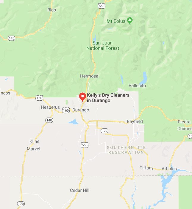 map of Kelly's Dry Cleaners in Durango